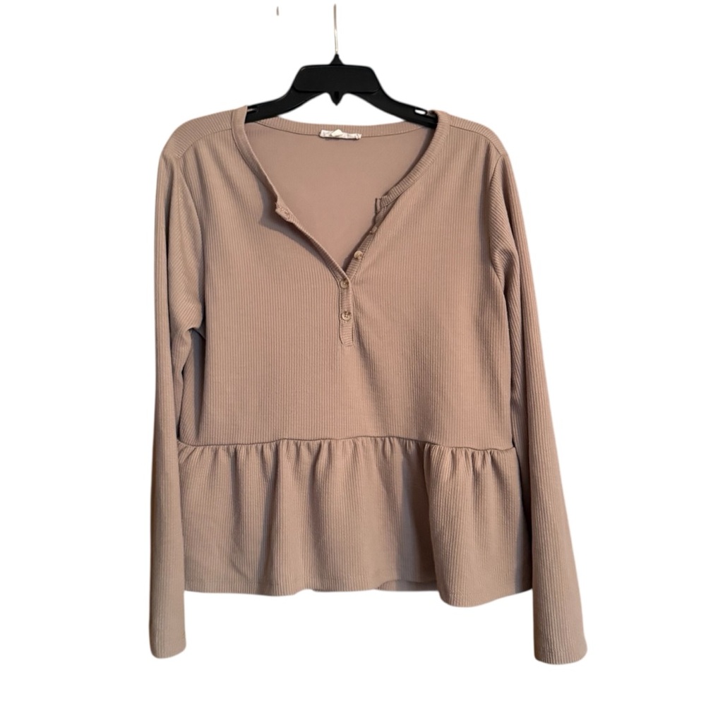 Mine Women's Taupe Long Sleeve‎ Peplum Top